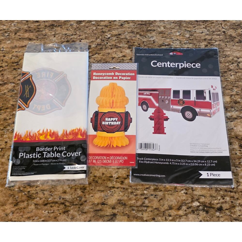 Fire‎ Truck Firefighter Party Decor Set of 3 1 Tablecloth 2 Table Centerpieces